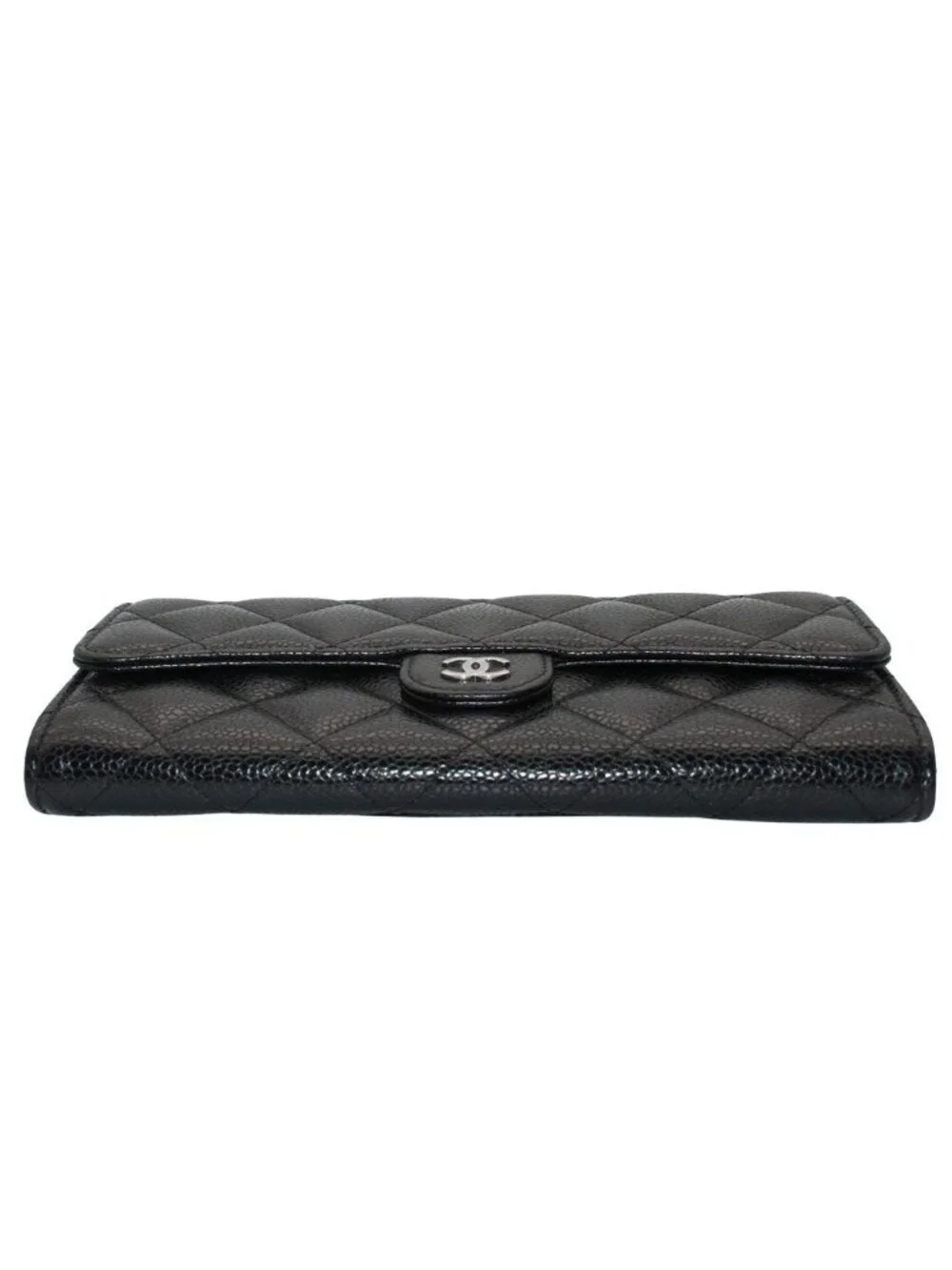 Chanel Wallet Quilted Caviar Leather Black Silver